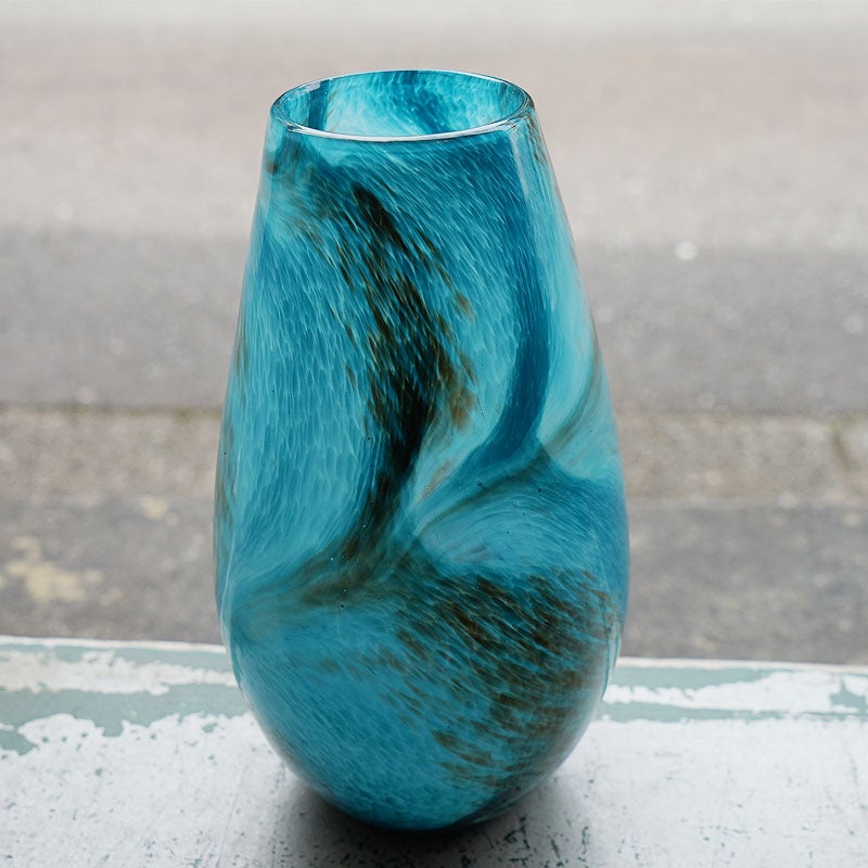 DULTON ダルトン 花瓶 ガラス グラス ベース CIELO BLUE 高29 おしゃれ ガラス花瓶 マーブル加工 花瓶 ガラス