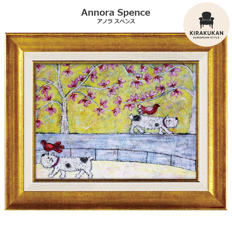 インテリア 絵画 アノラ・スペンス 英国作家 「 川べりをてくてく 」 39.5cm Gel加工 Annora Spence  アノラスペンス アート フレーム 絵画