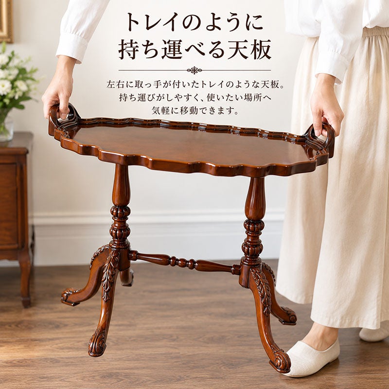 トレイテーブル マリナカッシーリ 幅65cm マホガニー材 サイドテーブル コーヒーテーブル 完成品 木製 木楽館オリジナル家具