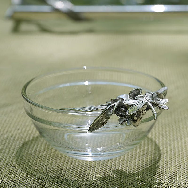 テーブルウェア AJ ピューター製 ディップボウル フラワー＆ドラゴンフライ Dip Bowl Flower & Dragonfly ガラス＆ピューター 錫 スズ